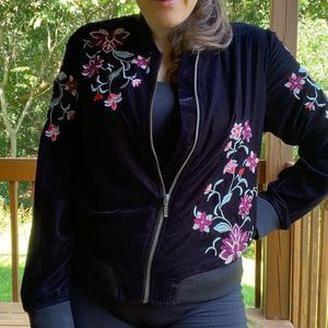 Embroidered Velor Bomber